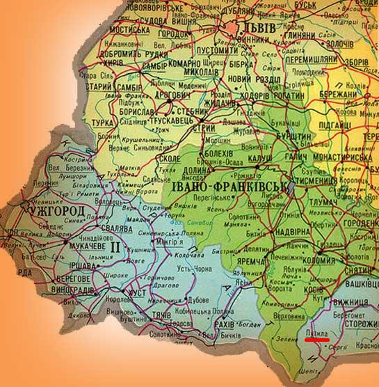 карта Чернівецької та сусідніх з нею областей